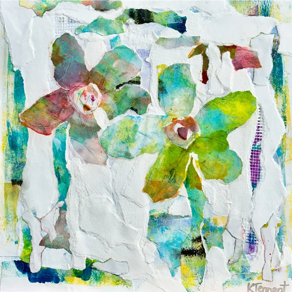 Wandering In The Garden Original Floral Mixed Media Collage Art
